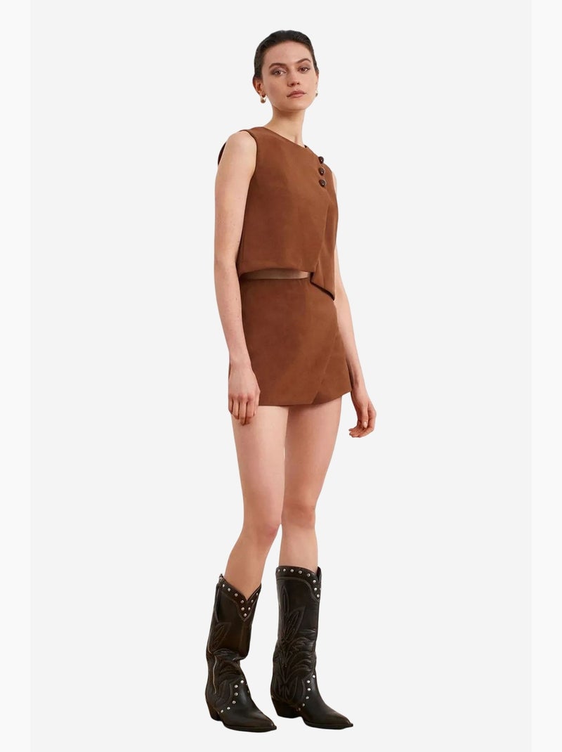 Jupe mini trapèze en simili cuir, taille mi-haute dilvin Camel - Kiabi