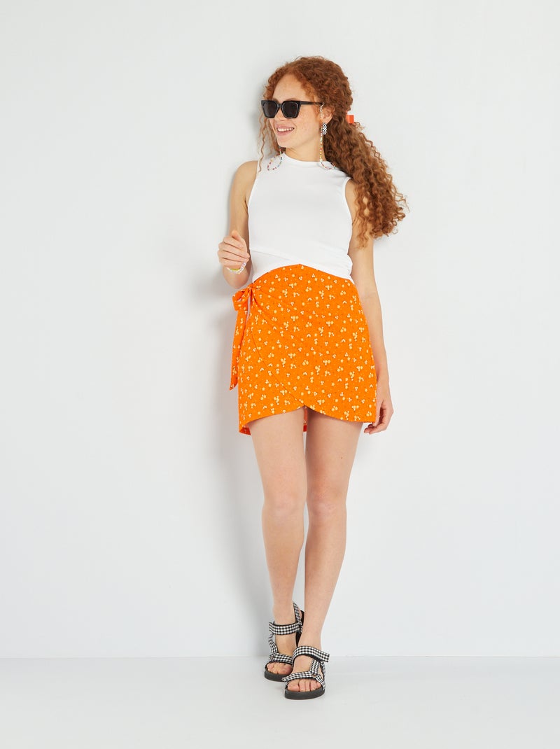 Jupe paréo avec volants orange - Kiabi