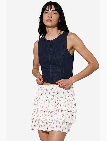Jupe patineuse courte taille haute à fleurs busem