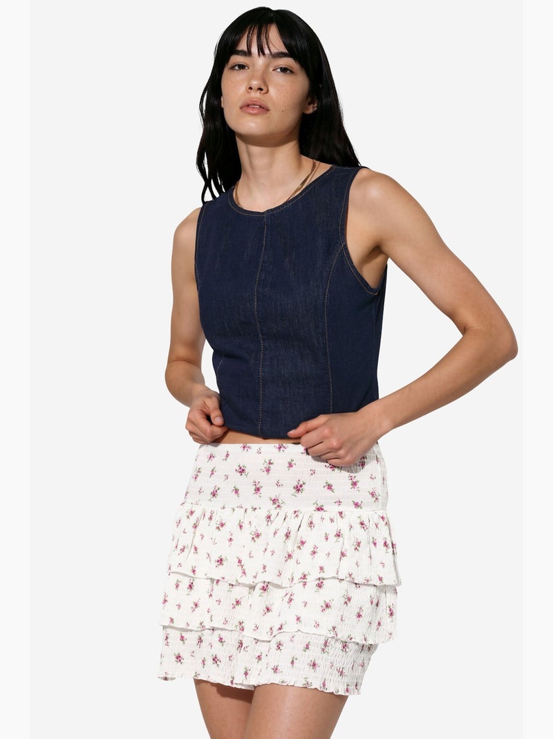 Jupe patineuse courte taille haute à fleurs busem Blanc cassé - Kiabi