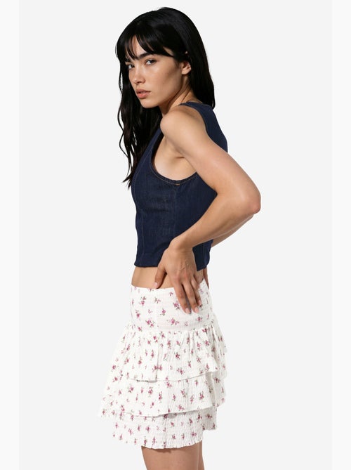 Jupe patineuse courte taille haute à fleurs busem - Kiabi Jupe patineuse courte taille haute à fleurs busem - Kiabi