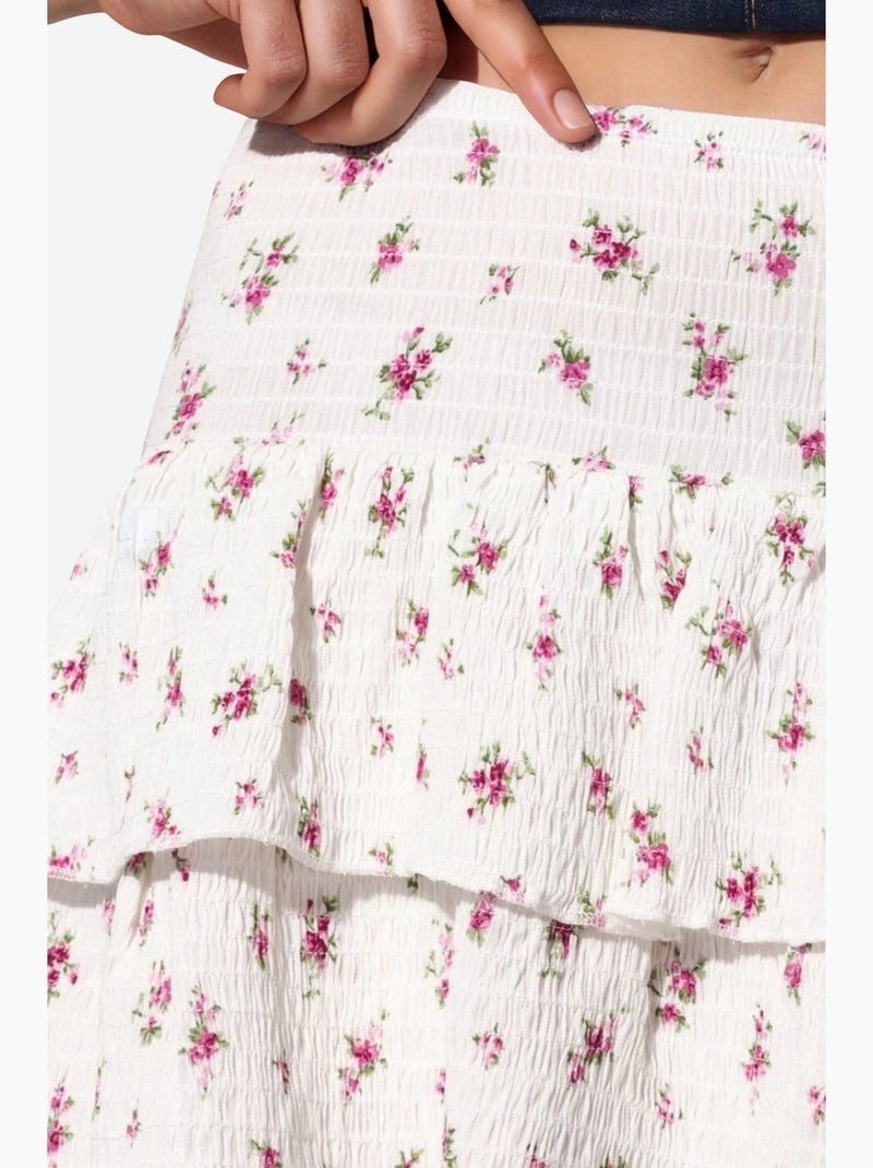 Jupe patineuse courte taille haute à fleurs busem Blanc cassé - Kiabi