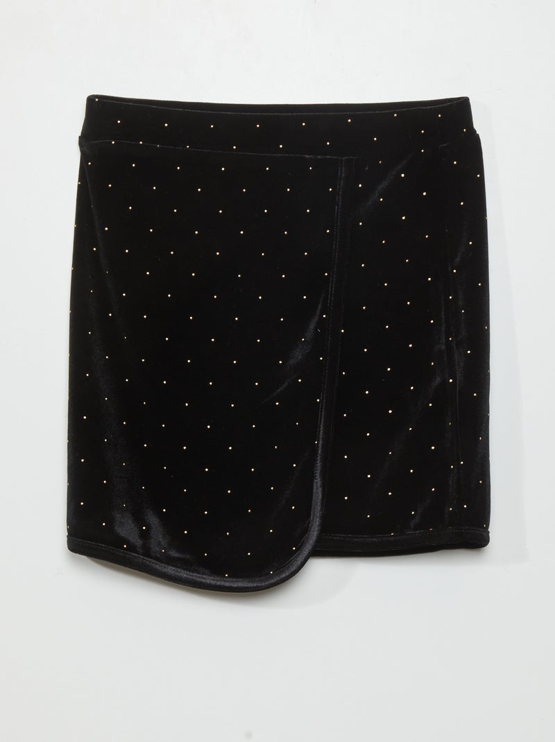 Jupe portefeuille en velours Noir - Kiabi