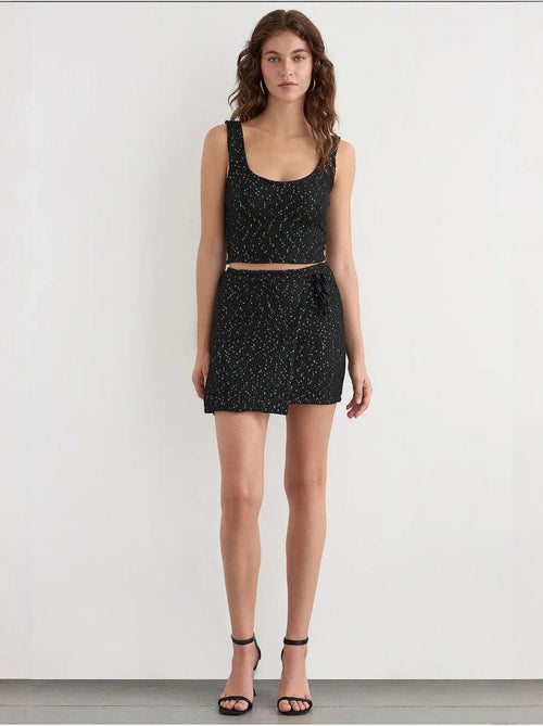 Jupe portefeuille tricotée à sequins avec ourlet sans couture et ceinture - Kiabi