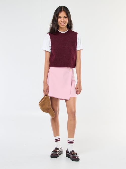 Jupe short asymétrique avec bouton doré - Kiabi