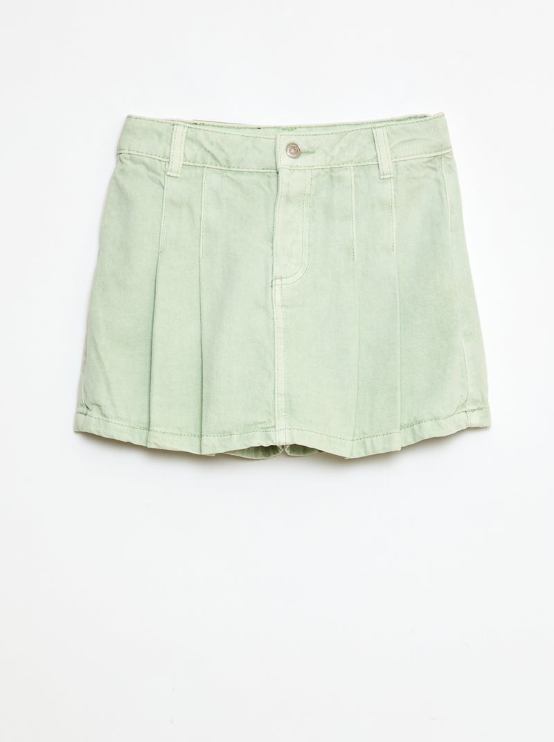 Jupe short en denim plissé Vert - Kiabi