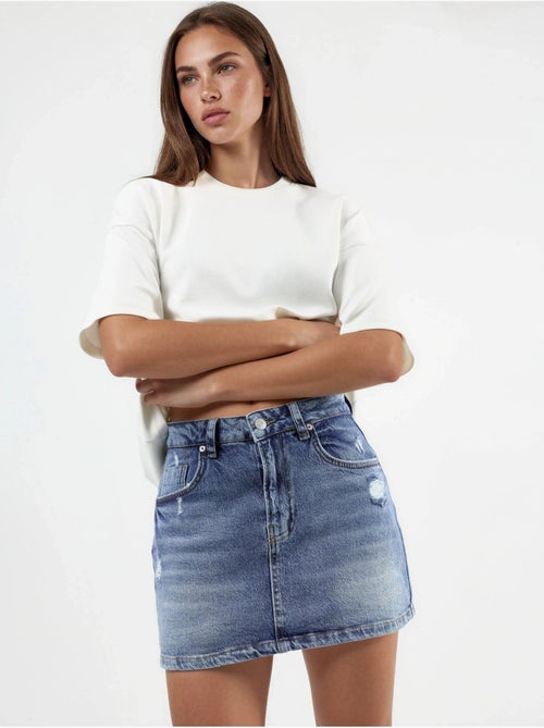 Jupe-short en jean déchiré avec fermeture éclair hiccup - Kiabi Jupe-short en jean déchiré avec fermeture éclair hiccup - Kiabi