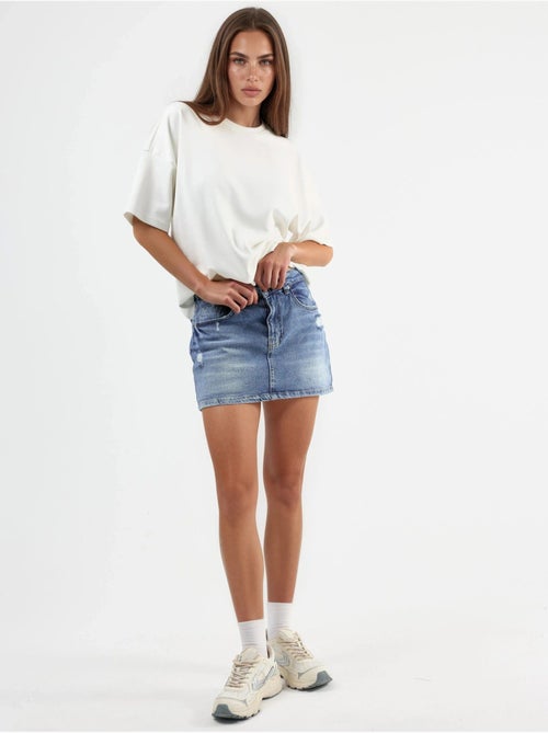 Jupe-short en jean déchiré avec fermeture éclair hiccup - Kiabi Jupe-short en jean déchiré avec fermeture éclair hiccup - Kiabi