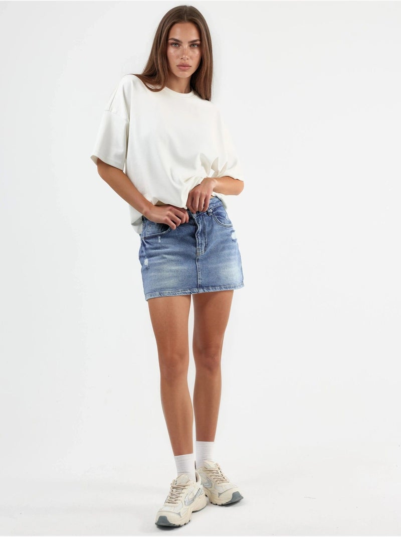 Jupe-short en jean déchiré avec fermeture éclair hiccup Bleu saphir - Kiabi