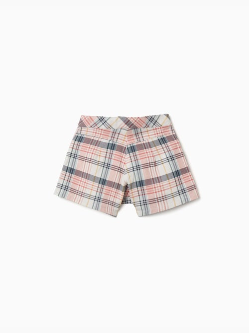 Jupe-short en sergé de coton à carreaux - Kiabi