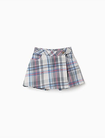 Jupe-short en sergé de coton à carreaux