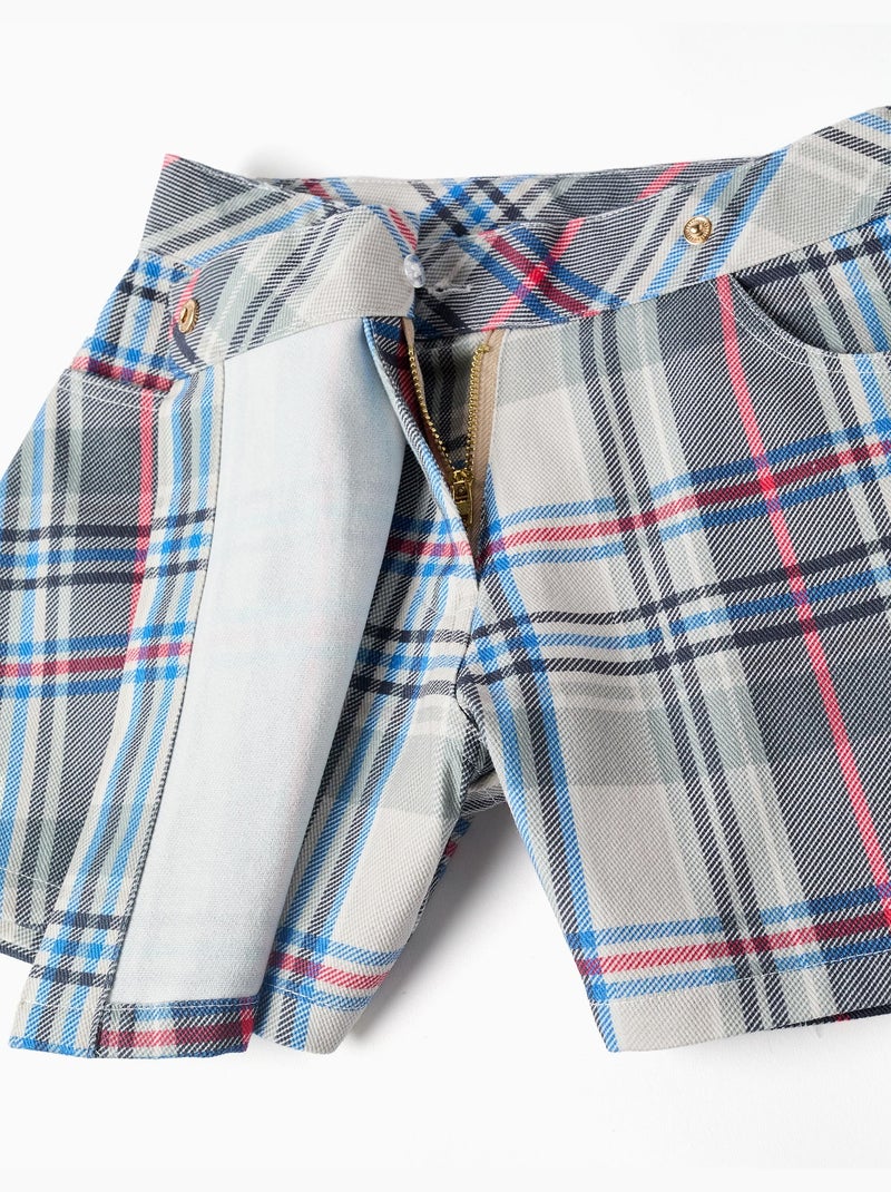 Jupe-short en sergé de coton à carreaux Bleu Bleu - Kiabi