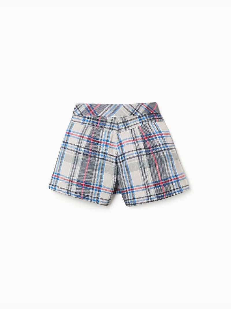 Jupe-short en sergé de coton à carreaux Bleu Bleu - Kiabi