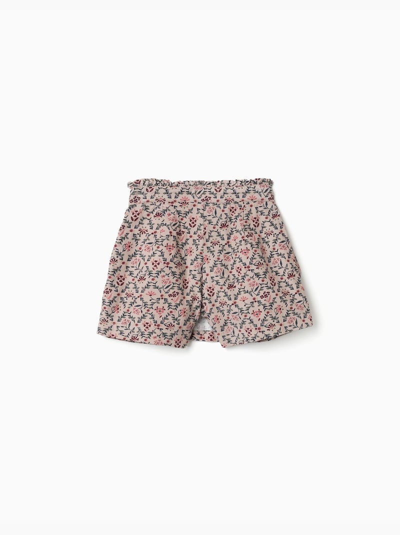 Jupe-short en velours côtelé avec motif floral Beige clair - Kiabi