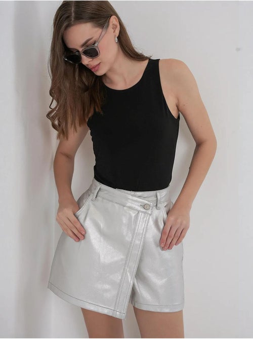 Jupe-short taille haute en tissu métallisé avec fermeture à boutons bdart - Kiabi