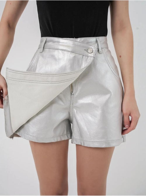 Jupe-short taille haute en tissu métallisé avec fermeture à boutons bdart - Kiabi