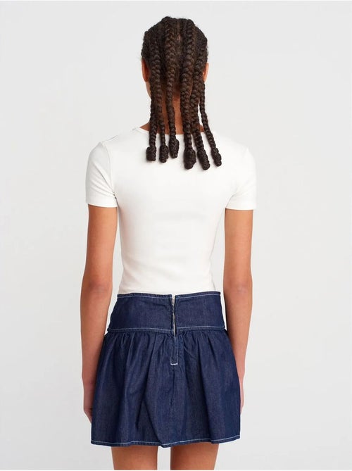 Jupe skater courte en denim à taille haute dilvin - Kiabi
