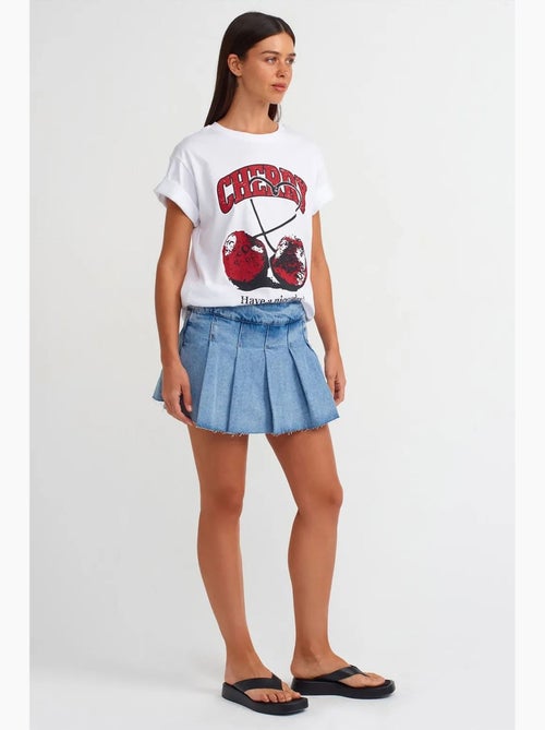 Jupe skater en denim mini, taille mi-haute dilvin - Kiabi
