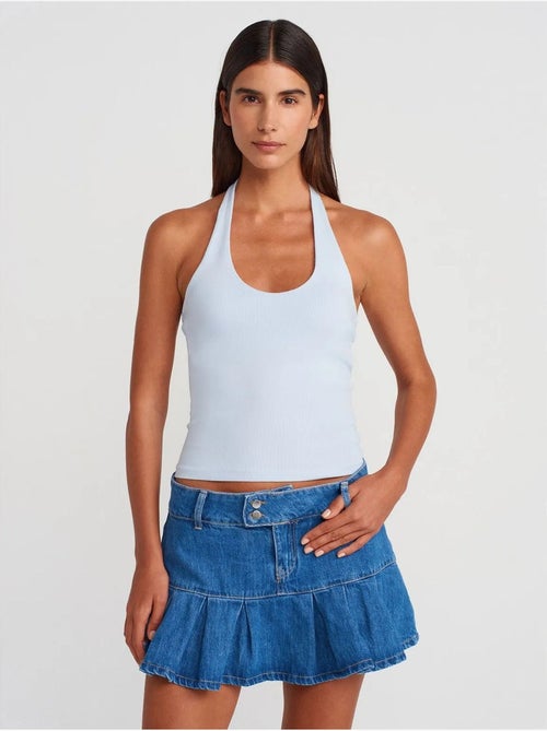 Jupe skater en denim, taille mi-haute, mini dilvin - Kiabi