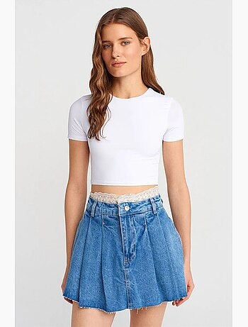 Jupe skater mini taille haute en dentelle dilvin
