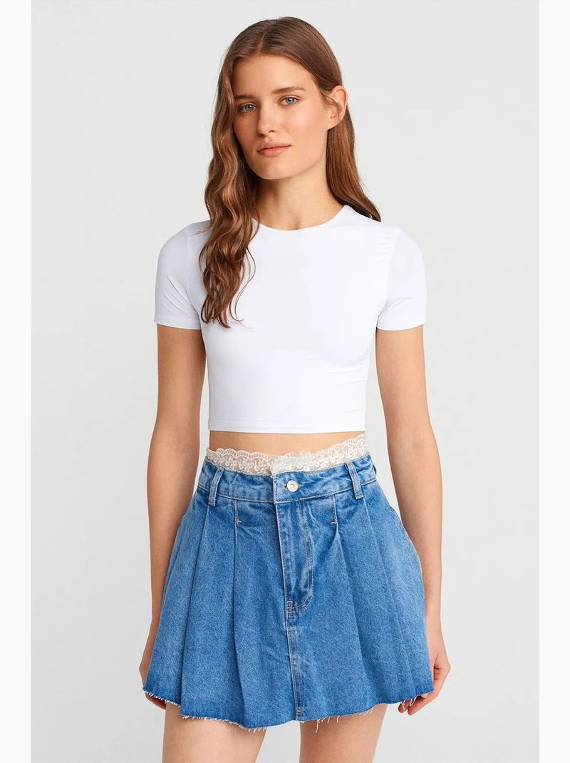 Jupe skater mini taille haute en dentelle dilvin Bleu saphir - Kiabi