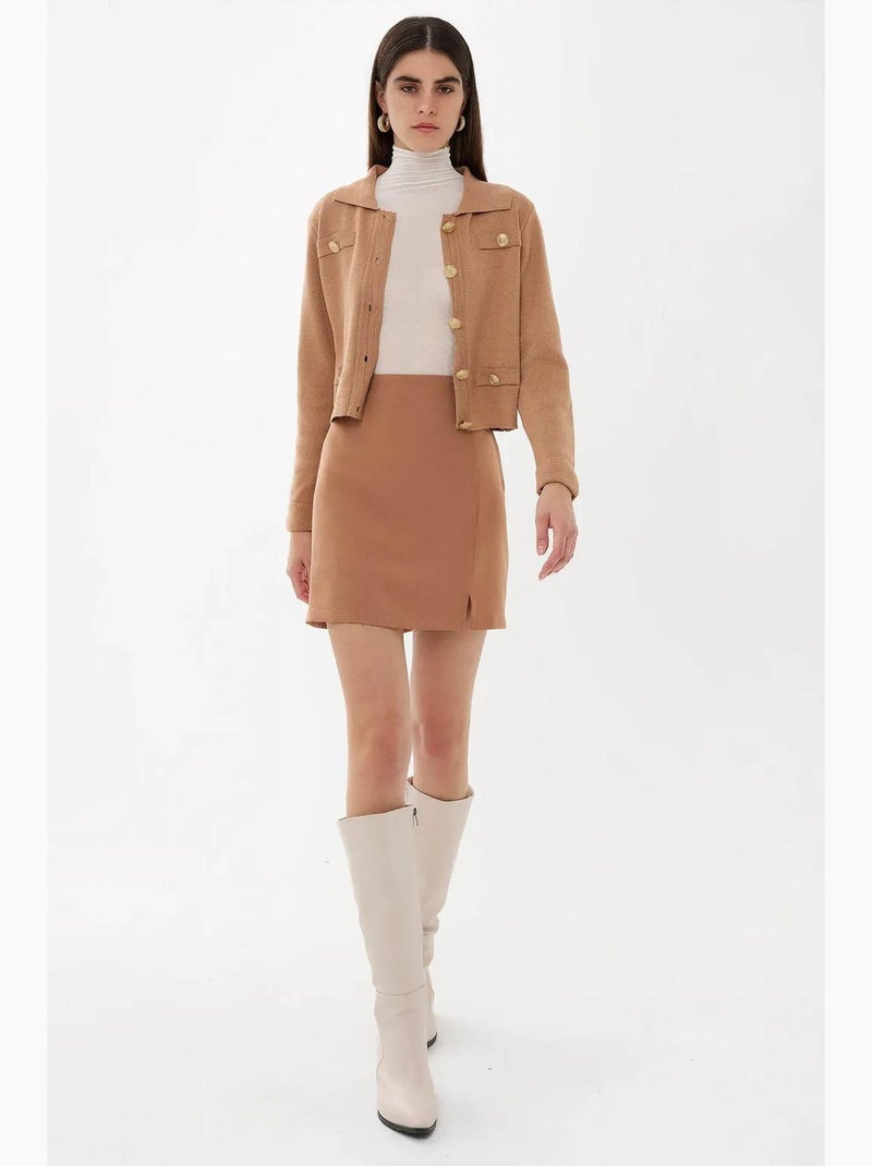 Jupe taille haute fendue sur le côté hiccup Beige naturel - Kiabi