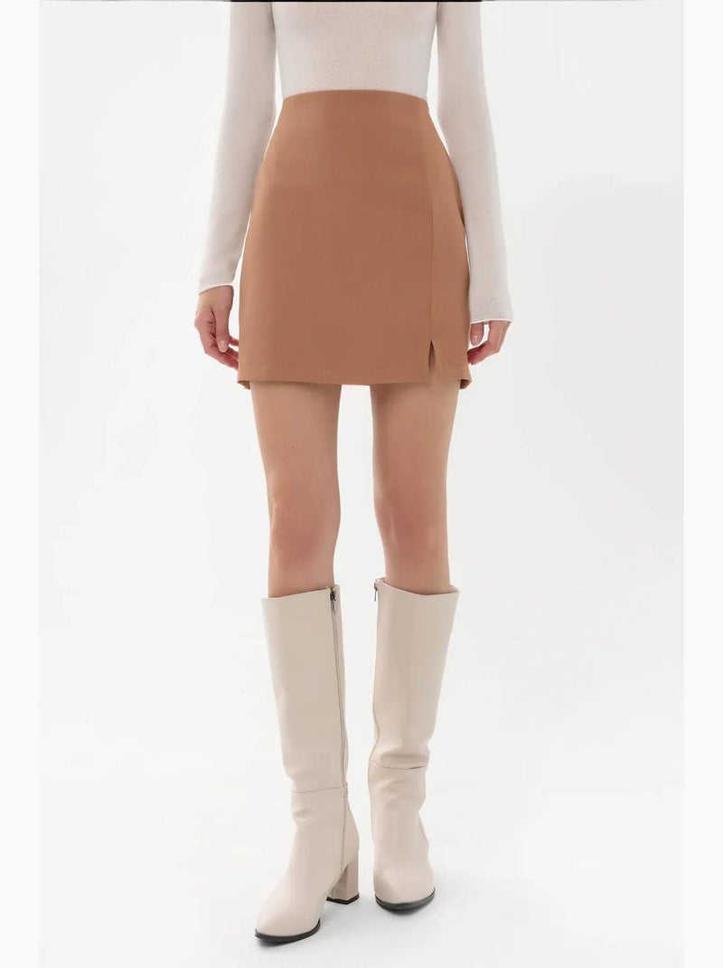 Jupe taille haute fendue sur le côté hiccup Beige naturel - Kiabi
