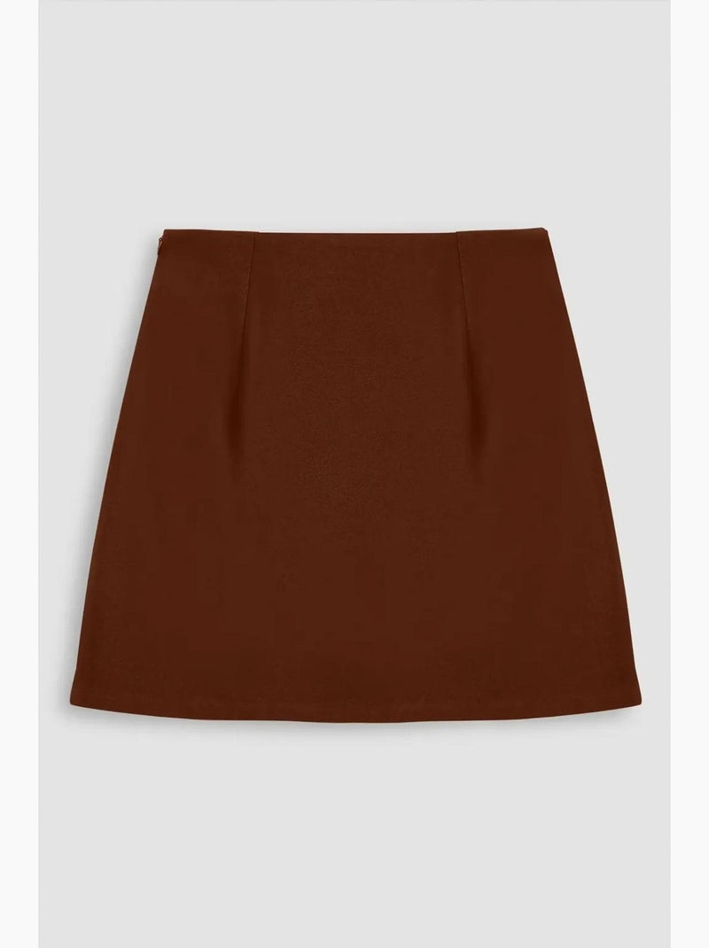 Jupe taille haute fendue sur le côté hiccup Marron - Kiabi