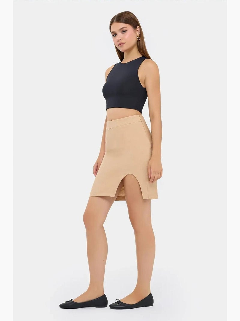 Jupe taille haute sans coutures avec fente hiccup Beige naturel - Kiabi