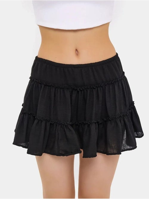 Jupe tissée à volants et taille élastique - Kiabi