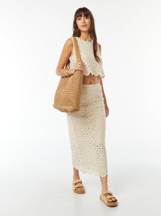 Jupe tube longue en macramé