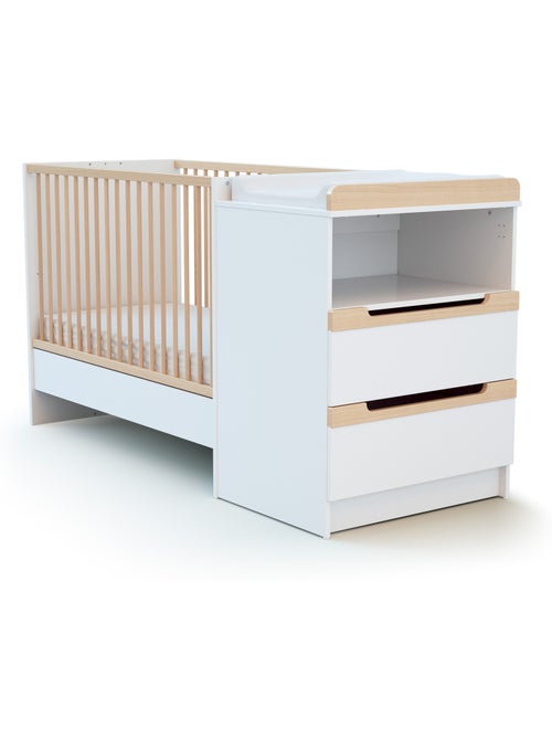 Jurababy - carrousel omvormbaar houten babybedje combinatie, wit en gelakt beuken, 60 x 120 cm - Kiabi