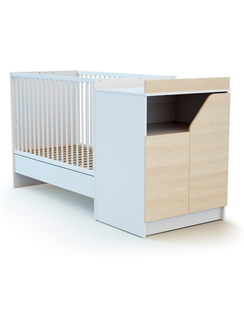 Jurababy - combiné lit bébé évolutif en bois carrousel blanc et hêtre verni 60 x 120 cm Beige/Blanc - Kiabi