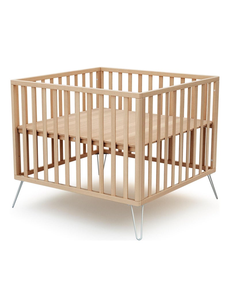 Jurababy houten kinderbox only in hout beuken en in staal 100 x 100 cm Grijs Bruin Grijs - Kiabi