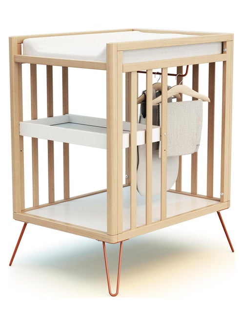 Jurababy verschoontafel met 2 planken only in hout beuken en terracotta - Kiabi