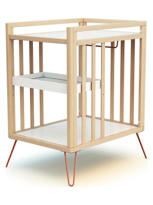Jurababy verschoontafel met 2 planken only in hout beuken en terracotta - Kiabi