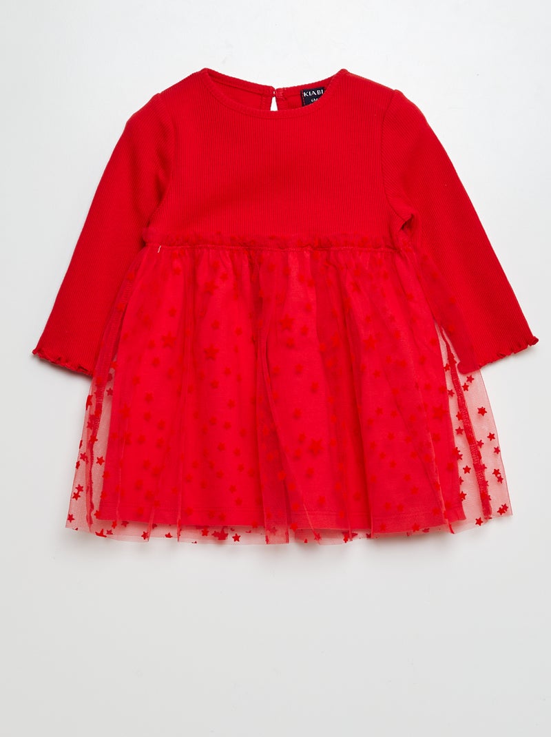Jurk in 2-in-1-effect met rokje in tule ROOD - Kiabi