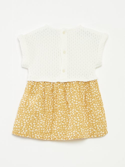 Jurk met 2-in-1-effect met gebreid lijfje en rokje van gemengd linnen - 1-delig - Kiabi