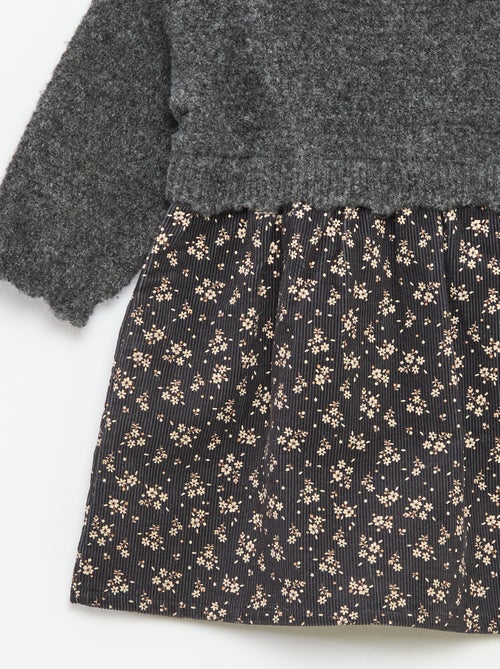 Jurk met 2-in-1 effect met twee verschillende materialen, velours en gebreid - Kiabi