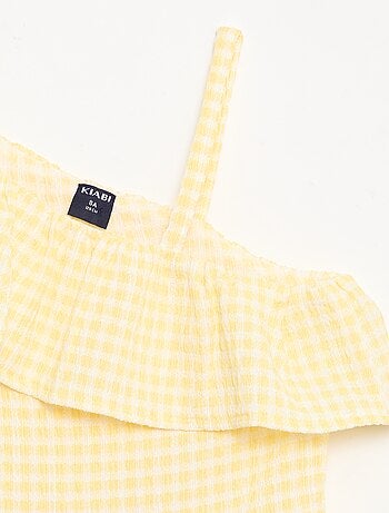 Jurk met asymmetrische volantkraag en Vichy-ruitmotief