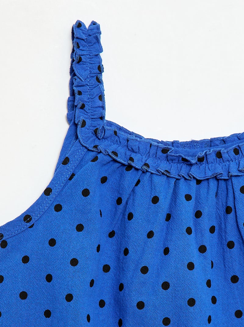 Jurk met bandjes en volantkraag Blauw - Kiabi