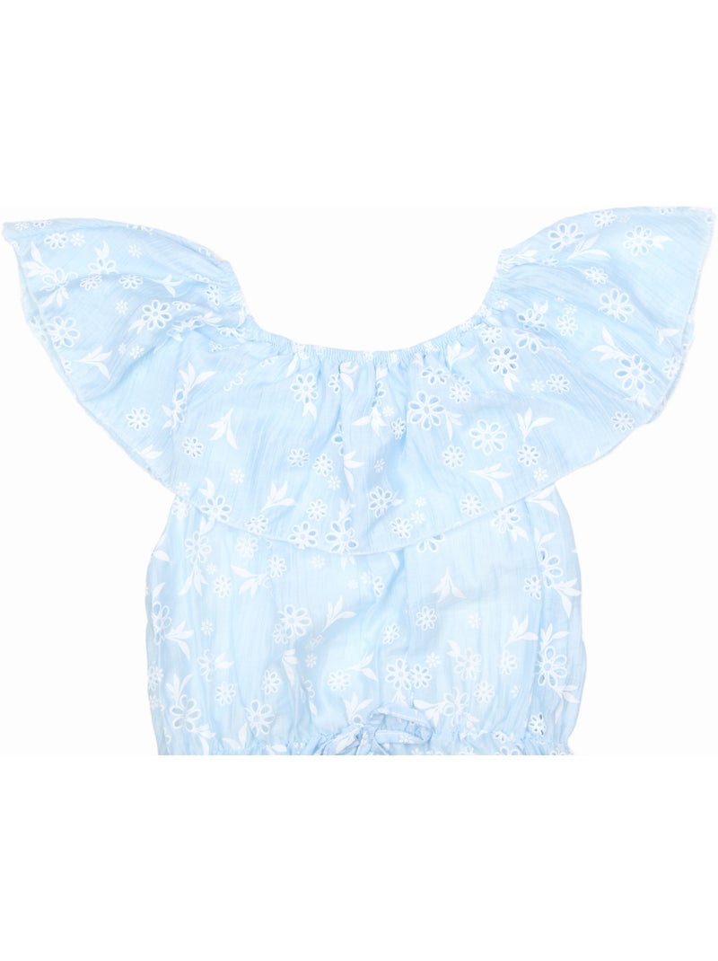 Jurk met bloemenprint - Kids Star Lichtblauw - Kiabi