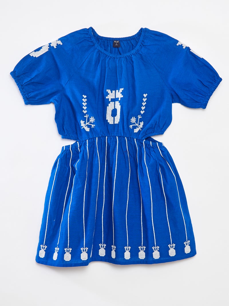 Jurk met elastische tailleband met borduursels Blauw - Kiabi