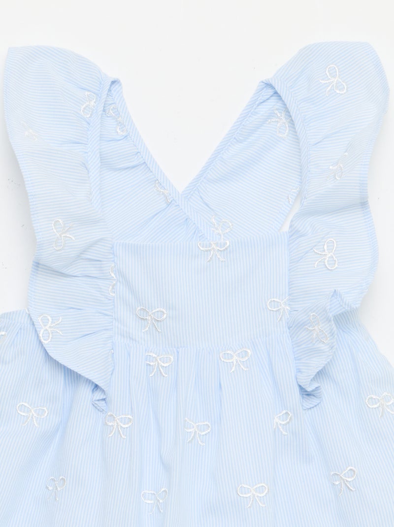Jurk met geplooide schouderbandjes en borduursels Blauw - Kiabi