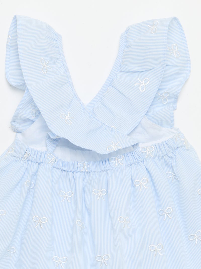 Jurk met geplooide schouderbandjes en borduursels Blauw - Kiabi
