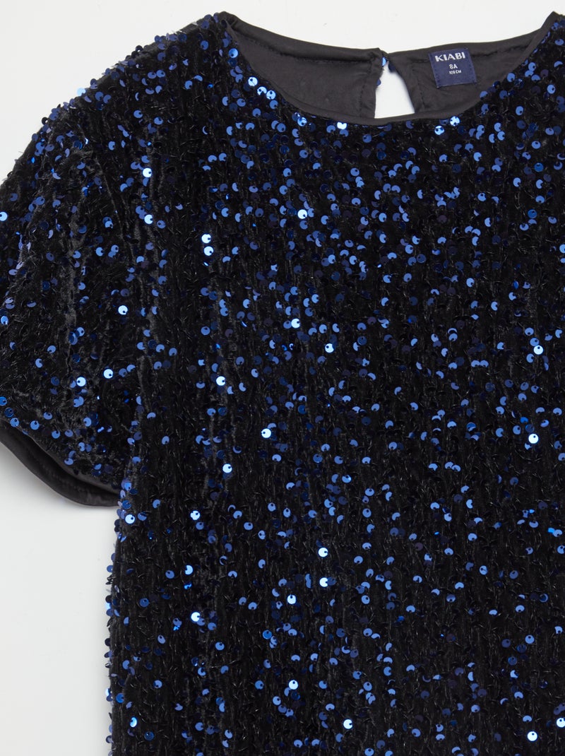 Jurk met korte mouw en lovertjes BLAUW - Kiabi