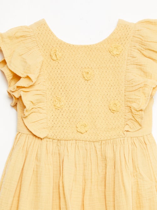 Jurk met korte mouwen en borduursels op de kraag van katoen - Kiabi