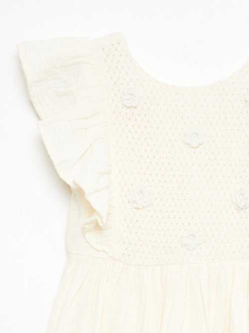 Jurk met korte mouwen en borduursels op de kraag van katoen - Kiabi