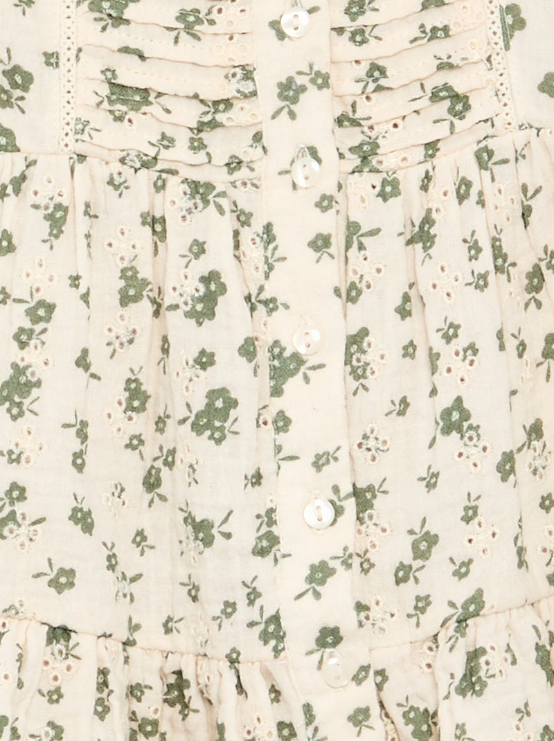 Jurk met korte mouwen en broderie anglaise Kaki - Kiabi