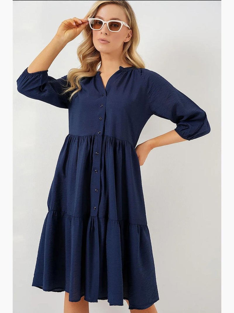 Jurk met korte mouwen en knopen bdart Marineblauw - Kiabi